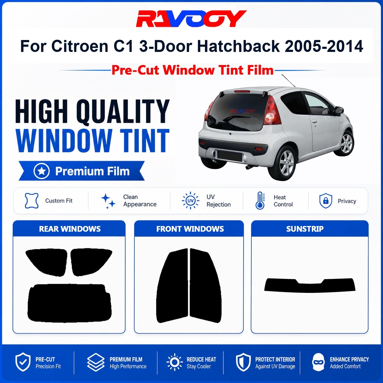 Privacy Screen Protector - 시트로엥 C1 3도어 해치백 2005-2014 프론트