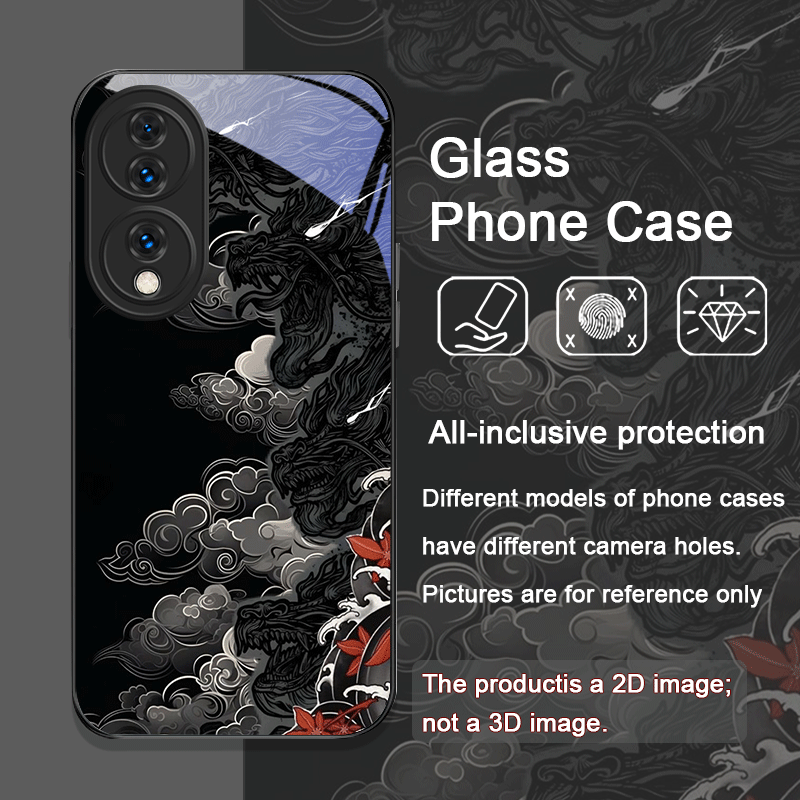 미적 감각의 멋진 블랙 드래곤 프린트 강화유리 휴대폰  - Huawei Mate 60 리뷰 및 가격